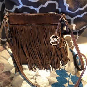 Michael Kors Dark Brown Fringe Suede Crossbody handbag Purse